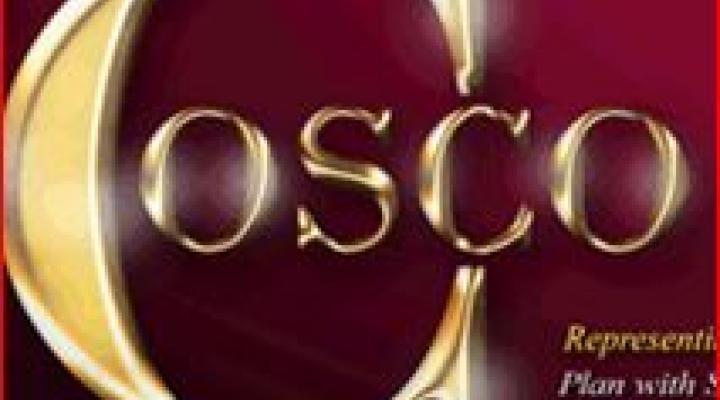 COSCO letters written in gold colour across deep red-purple background
